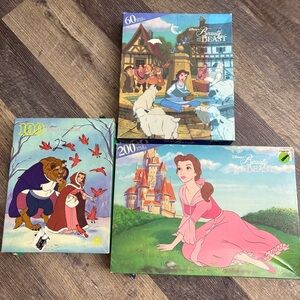 Beauty and the Beast Puzzle Set - Multicolor lot of 3 vintage 90s